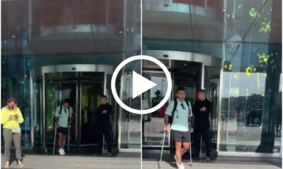 (Video) Watch: The moment Liverpool star was spotted leaving hospital on crutches with season over 7 Sportelo